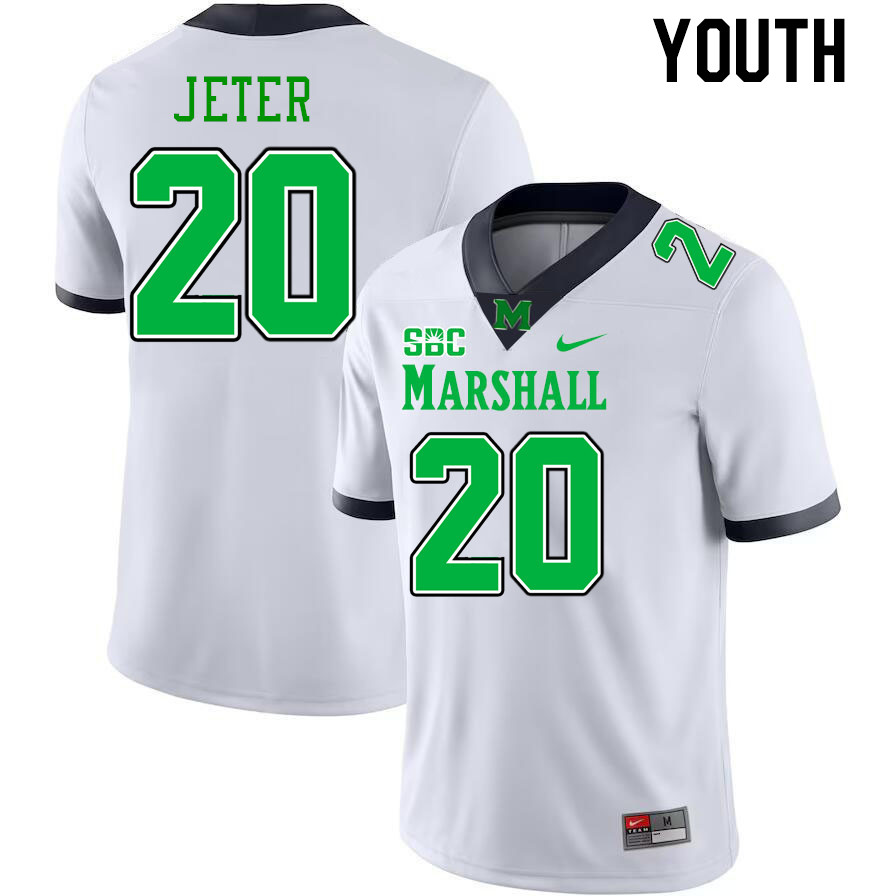 Youth #20 TaShawn Jeter Marshall Thundering Herd SBC Conference College Football Jerseys Stitched-Wh